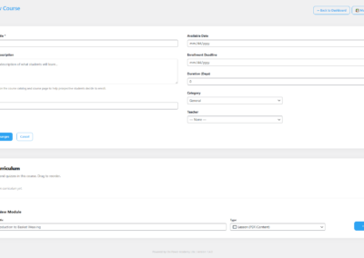 Academy Lite - Admin dashboard add new course screen