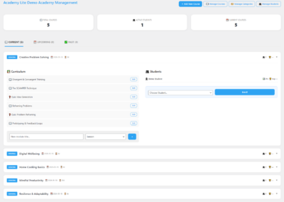 Academy Lite - Academy dashboard -course open screen