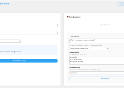 Academy Lite - Admin dashboard - Create a quiz or test