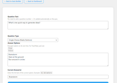 Academy Lite - Admin dashboard - edit question screen